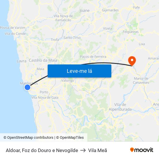 Aldoar, Foz do Douro e Nevogilde to Vila Meã map