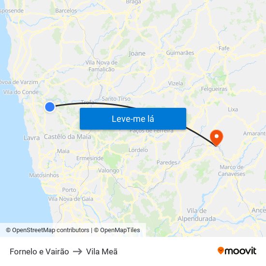 Fornelo e Vairão to Vila Meã map