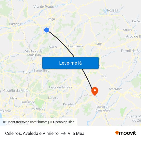Celeirós, Aveleda e Vimieiro to Vila Meã map