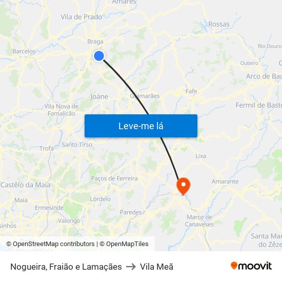 Nogueira, Fraião e Lamaçães to Vila Meã map