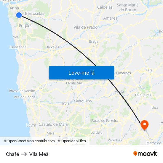 Chafé to Vila Meã map