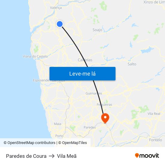 Paredes de Coura to Vila Meã map