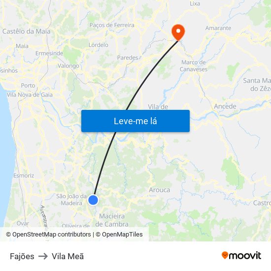 Fajões to Vila Meã map