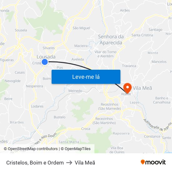 Cristelos, Boim e Ordem to Vila Meã map