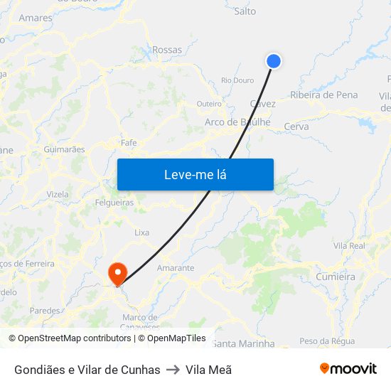 Gondiães e Vilar de Cunhas to Vila Meã map