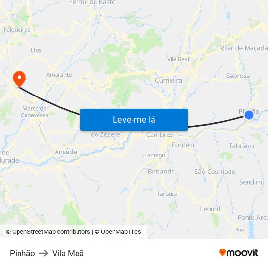 Pinhão to Vila Meã map