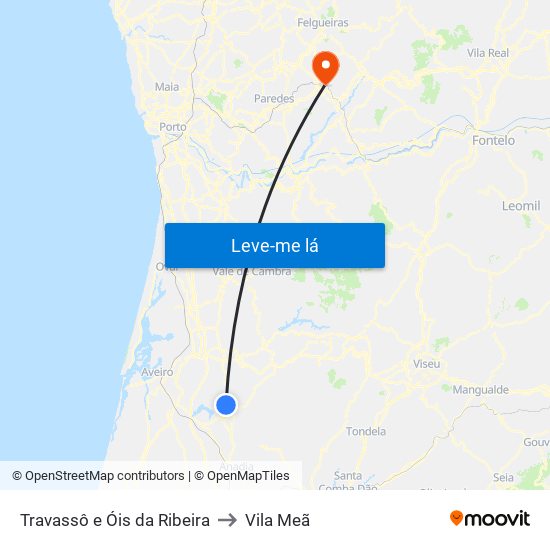 Travassô e Óis da Ribeira to Vila Meã map