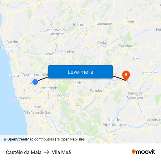 Castêlo da Maia to Vila Meã map