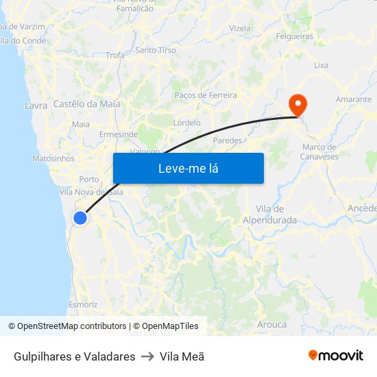 Gulpilhares e Valadares to Vila Meã map