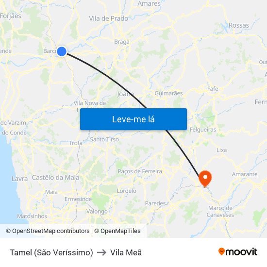 Tamel (São Veríssimo) to Vila Meã map