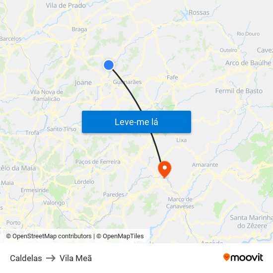 Caldelas to Vila Meã map