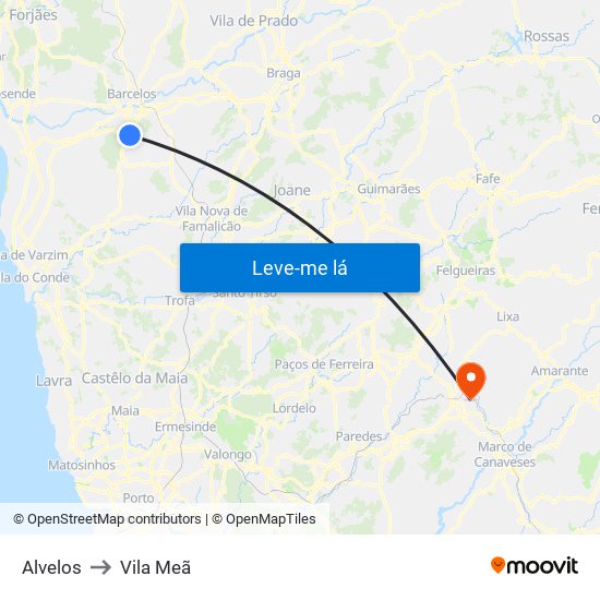 Alvelos to Vila Meã map