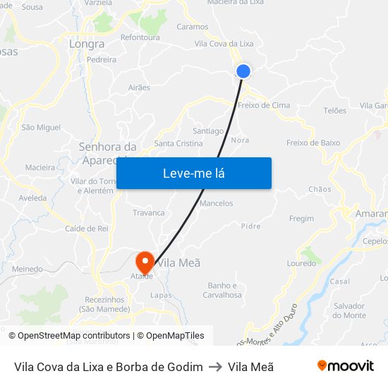 Vila Cova da Lixa e Borba de Godim to Vila Meã map