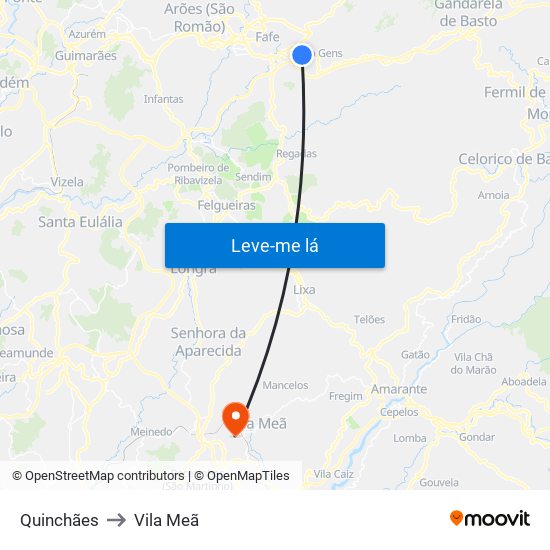 Quinchães to Vila Meã map