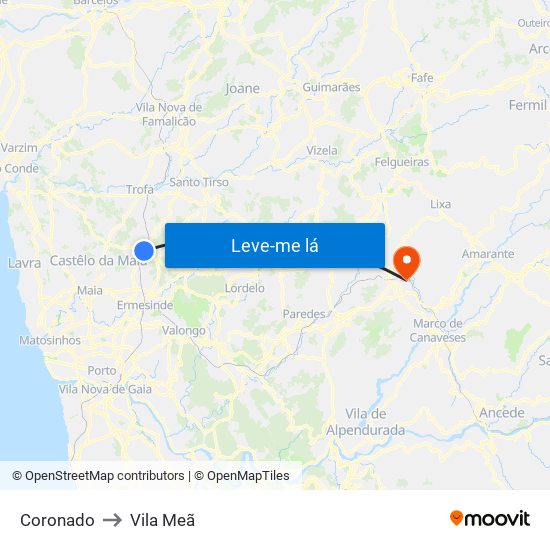 Coronado to Vila Meã map
