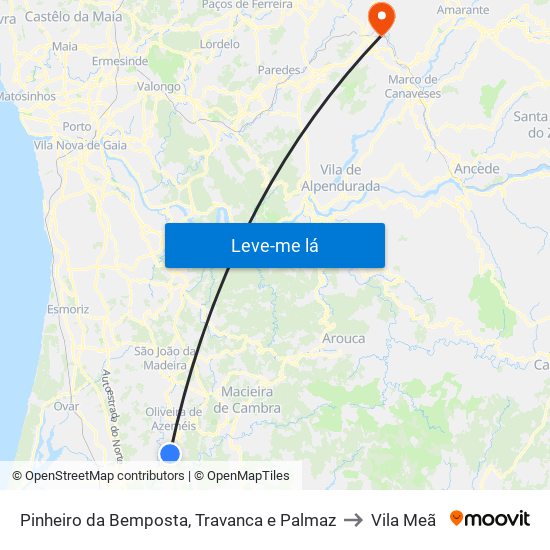 Pinheiro da Bemposta, Travanca e Palmaz to Vila Meã map