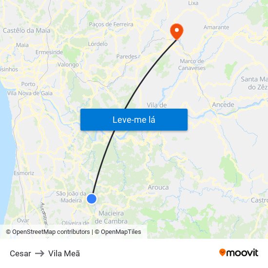 Cesar to Vila Meã map