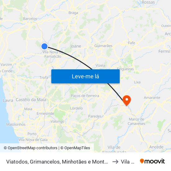 Viatodos, Grimancelos, Minhotães e Monte de Fralães to Vila Meã map