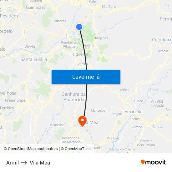 Armil to Vila Meã map