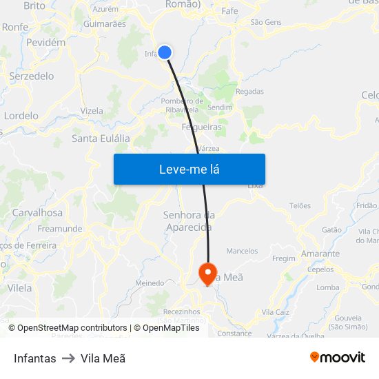 Infantas to Vila Meã map