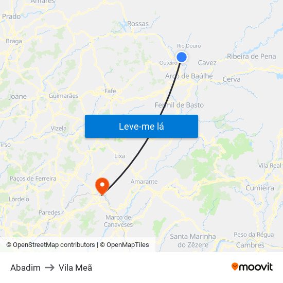 Abadim to Vila Meã map