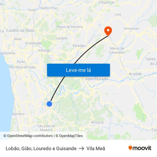 Lobão, Gião, Louredo e Guisande to Vila Meã map