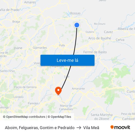 Aboim, Felgueiras, Gontim e Pedraído to Vila Meã map