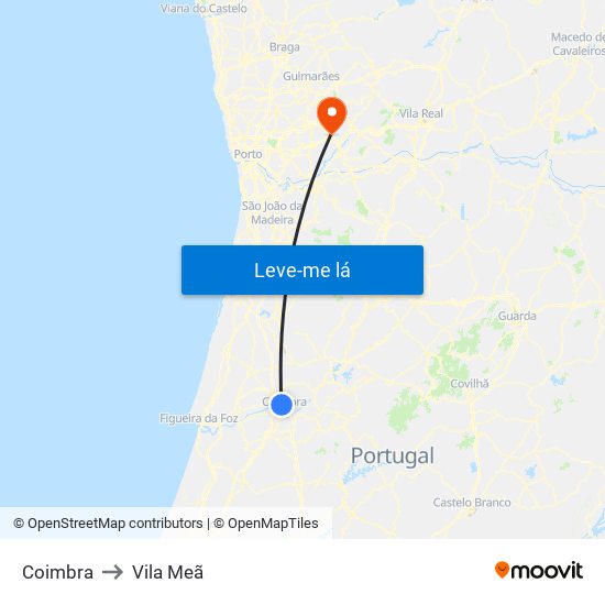 Coimbra to Vila Meã map