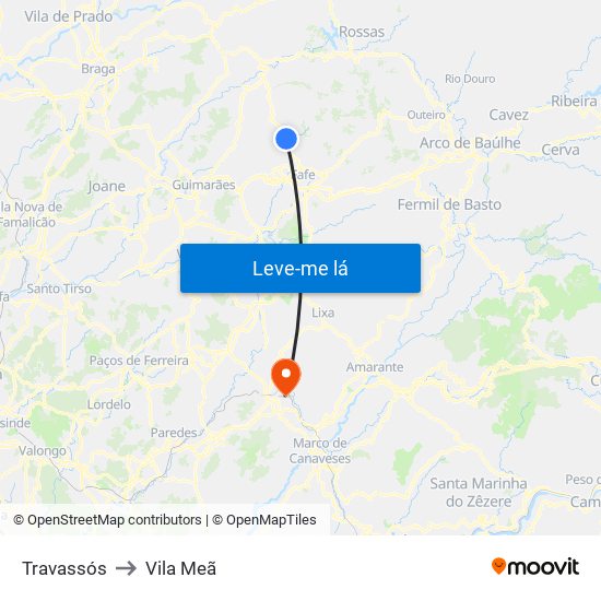 Travassós to Vila Meã map