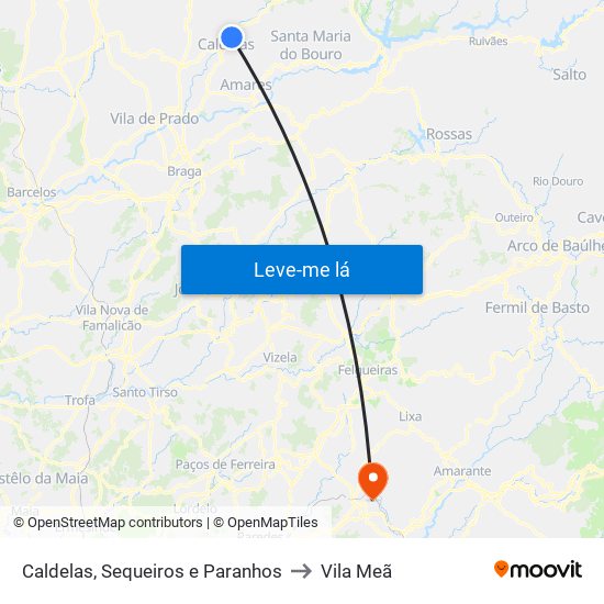 Caldelas, Sequeiros e Paranhos to Vila Meã map