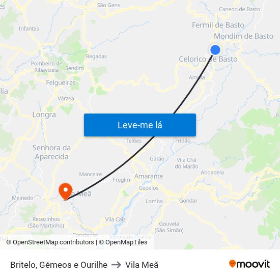 Britelo, Gémeos e Ourilhe to Vila Meã map