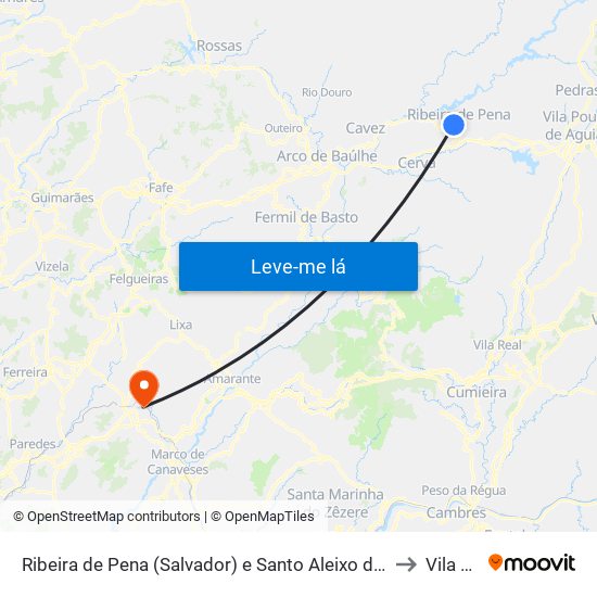 Ribeira de Pena (Salvador) e Santo Aleixo de Além-Tâmega to Vila Meã map