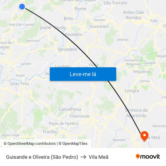 Guisande e Oliveira (São Pedro) to Vila Meã map