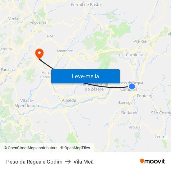 Peso da Régua e Godim to Vila Meã map