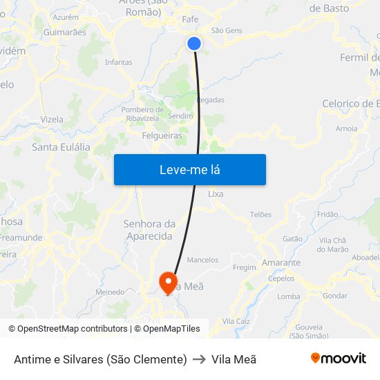 Antime e Silvares (São Clemente) to Vila Meã map
