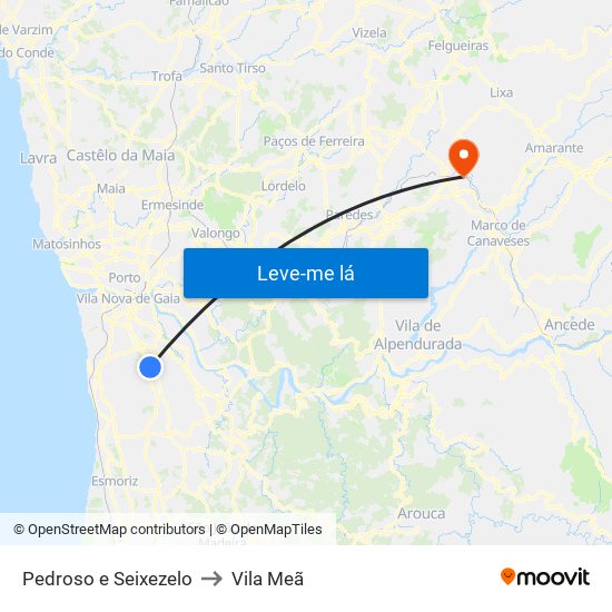 Pedroso e Seixezelo to Vila Meã map