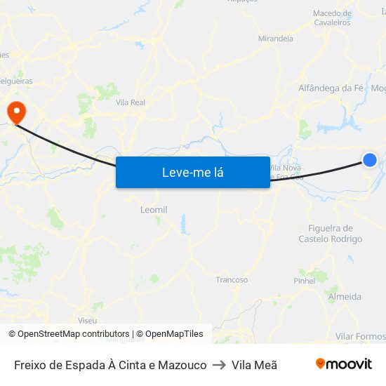 Freixo de Espada À Cinta e Mazouco to Vila Meã map