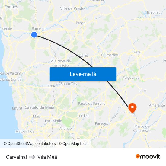 Carvalhal to Vila Meã map