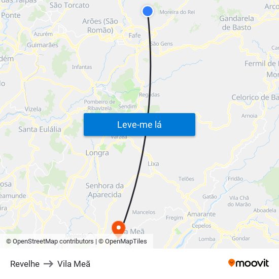 Revelhe to Vila Meã map