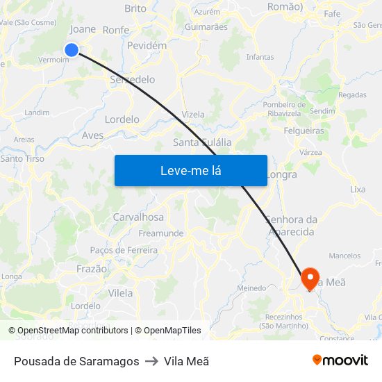 Pousada de Saramagos to Vila Meã map