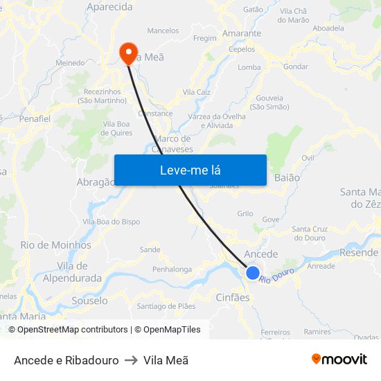 Ancede e Ribadouro to Vila Meã map