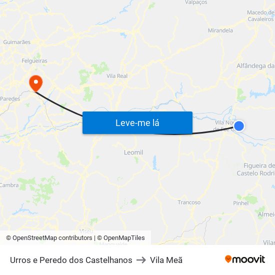 Urros e Peredo dos Castelhanos to Vila Meã map