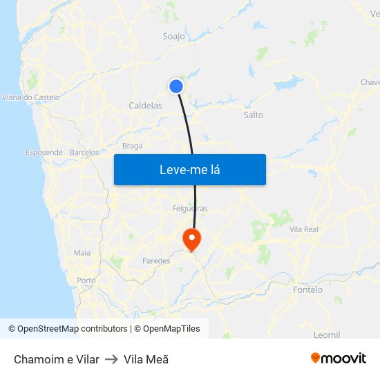 Chamoim e Vilar to Vila Meã map