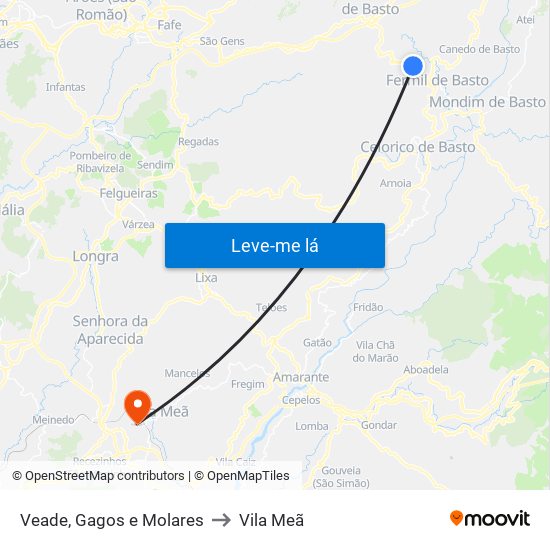 Veade, Gagos e Molares to Vila Meã map