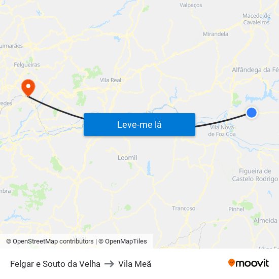 Felgar e Souto da Velha to Vila Meã map