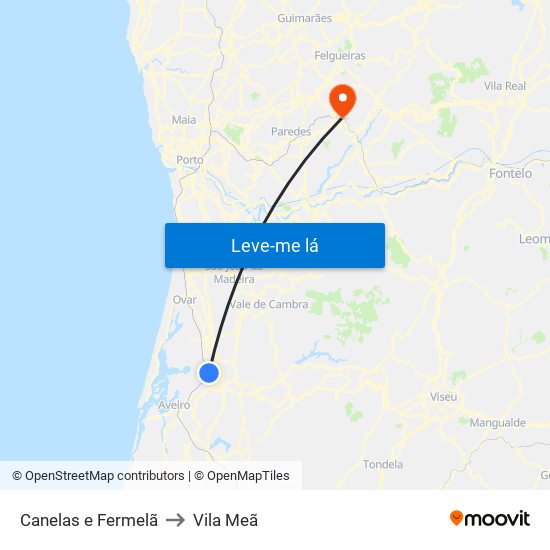 Canelas e Fermelã to Vila Meã map