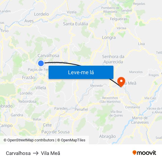 Carvalhosa to Vila Meã map