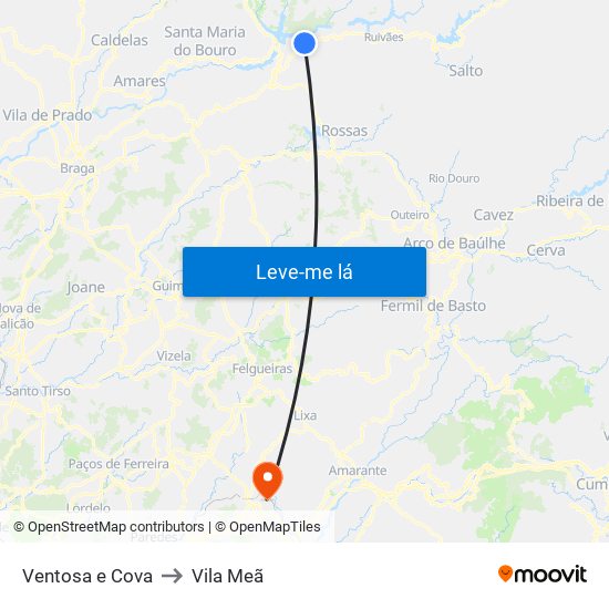 Ventosa e Cova to Vila Meã map