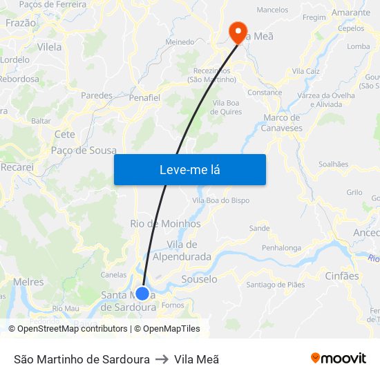 São Martinho de Sardoura to Vila Meã map