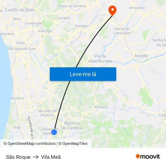 São Roque to Vila Meã map